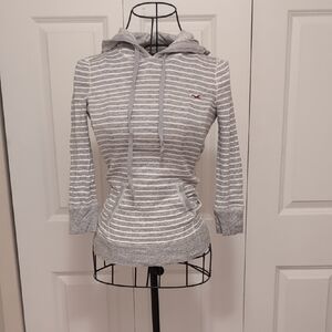 Hollister Light Gray Striped Hoodie